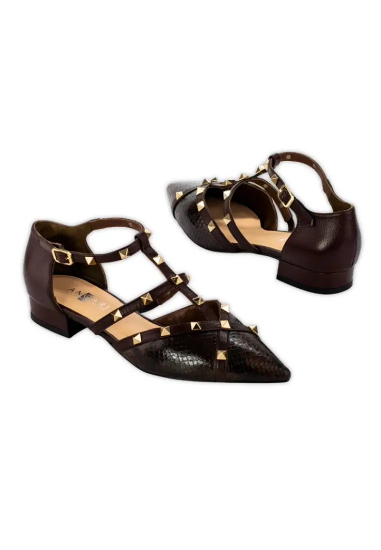 Zapato Plano de Angari Tachas Piccara Marron - Imagen 2