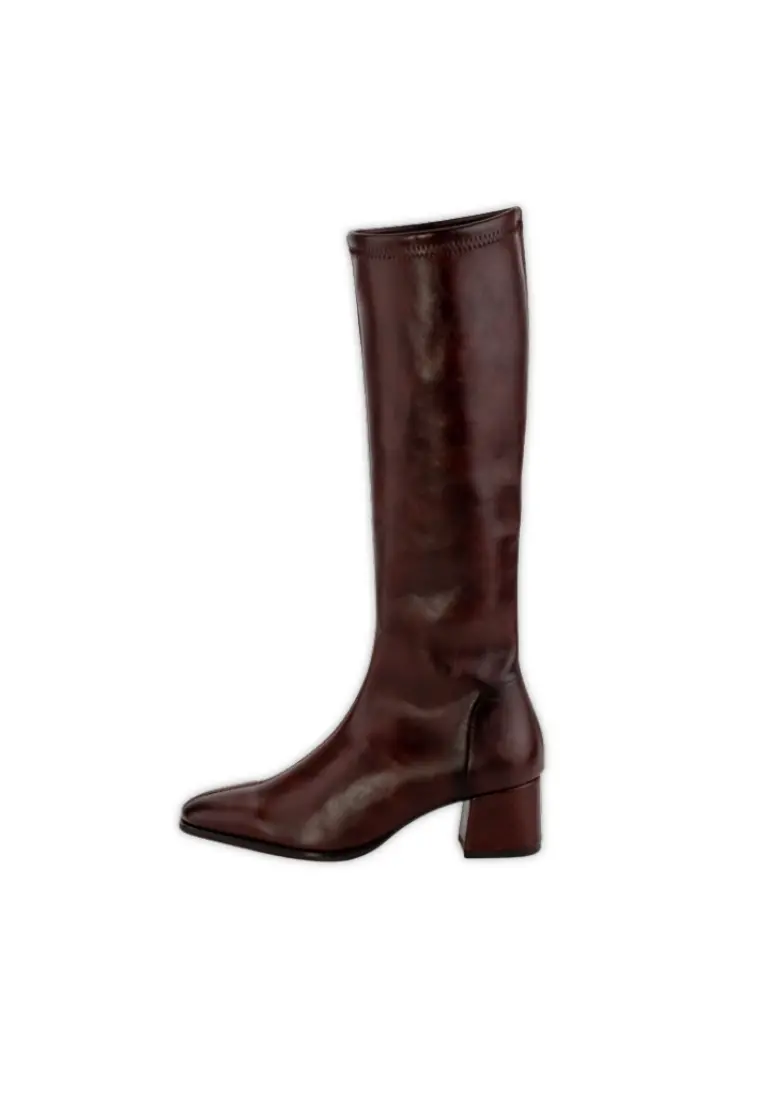 Bota Alta de Miss Elastic de Tacón Bajo y Elástica Fax Studio Marrón