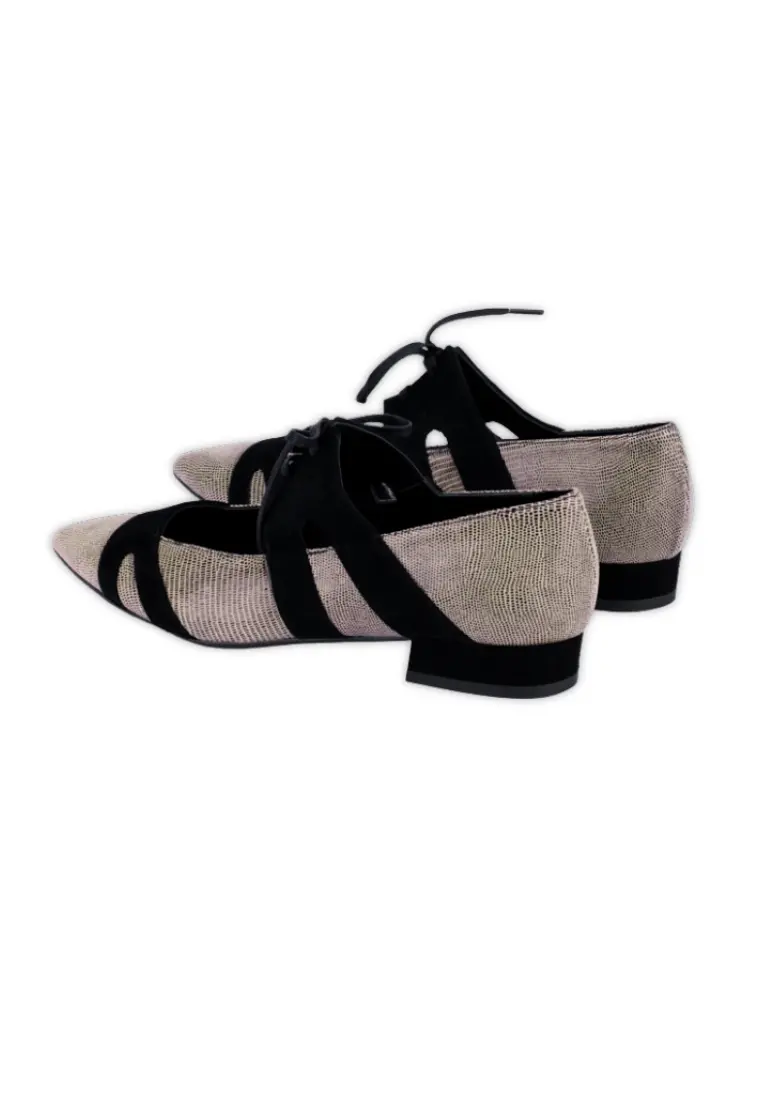 Zapato Plano de Angari Vieneta Taupe y Negro - Imagen 3